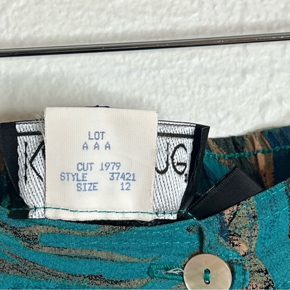 Vintage Karen Kane Rayon Abstract Print Maxi Skirt Teal Button Front Size 12 - Picture 15 of 16